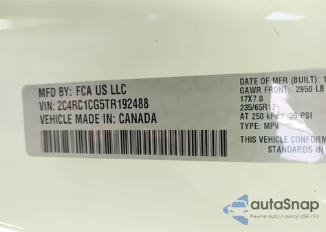 2026 Chrysler Voyager Lx z USA, uszkodzony, nr VIN 2C4RC1CG5TR192488